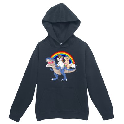 Golden Retriver And Unicorn Riding Dinosaur Urban Pullover Hoodie