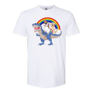 Golden Retriver And Unicorn Riding Dinosaur Softstyle CVC T-Shirt