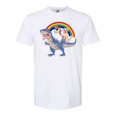 Golden Retriver And Unicorn Riding Dinosaur Softstyle CVC T-Shirt