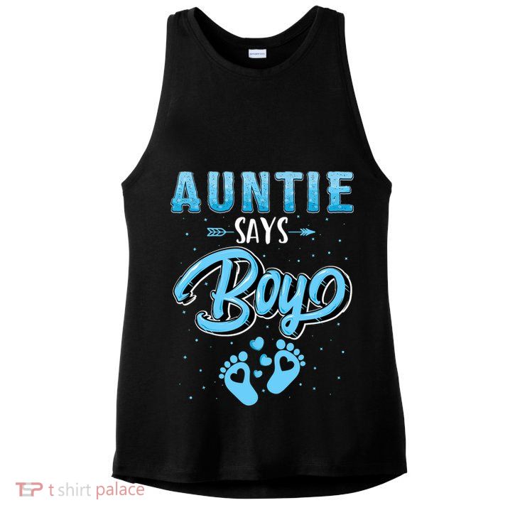 Gender Reveal Auntie Says Boy Baby Matching Family Set Ladies PosiCharge Tri-Blend Wicking Tank