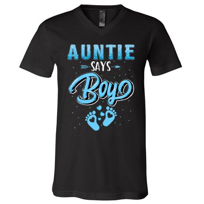 Gender Reveal Auntie Says Boy Baby Matching Family Set V-Neck T-Shirt