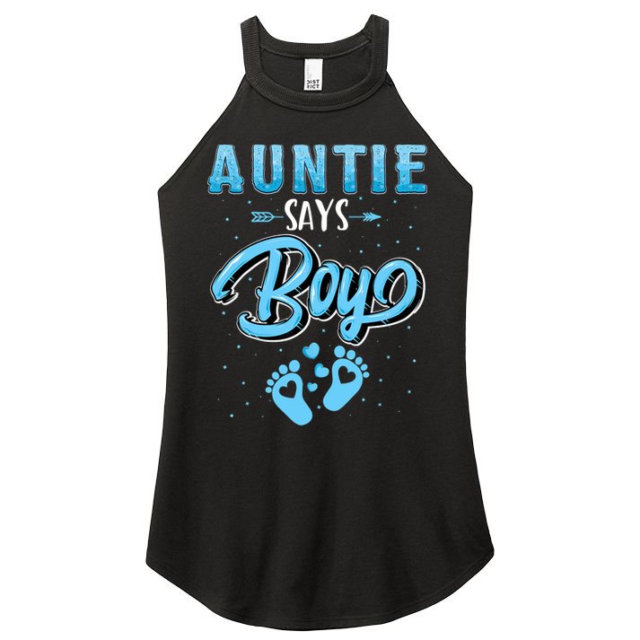 Gender Reveal Auntie Says Boy Baby Matching Family Set Women's Perfect Tri Rocker Tank