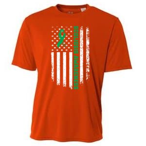 Green Ribbon American Flag Scoliosis Awareness Gift Cooling Performance Crew T-Shirt