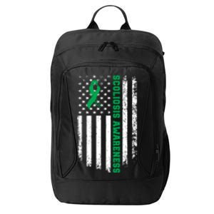 Green Ribbon American Flag Scoliosis Awareness Gift City Backpack