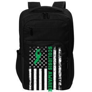 Green Ribbon American Flag Scoliosis Awareness Gift Impact Tech Backpack