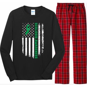 Green Ribbon American Flag Scoliosis Awareness Gift Long Sleeve Pajama Set