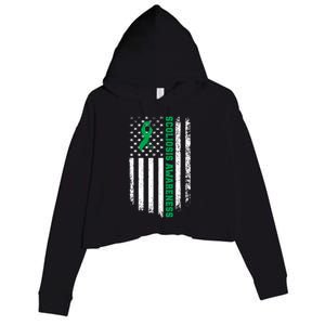 Green Ribbon American Flag Scoliosis Awareness Gift Crop Fleece Hoodie