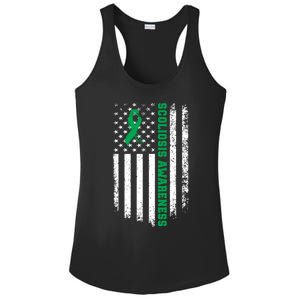 Green Ribbon American Flag Scoliosis Awareness Gift Ladies PosiCharge Competitor Racerback Tank