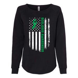 Green Ribbon American Flag Scoliosis Awareness Gift Womens California Wash Sweatshirt