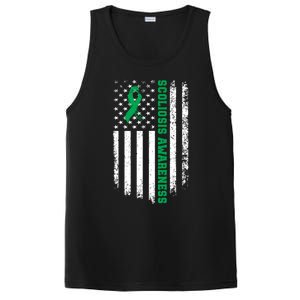 Green Ribbon American Flag Scoliosis Awareness Gift PosiCharge Competitor Tank