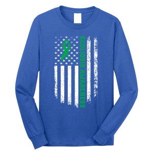 Green Ribbon American Flag Scoliosis Awareness Gift Long Sleeve Shirt