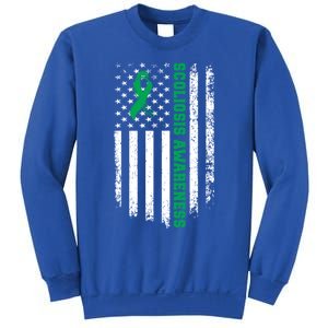 Green Ribbon American Flag Scoliosis Awareness Gift Sweatshirt