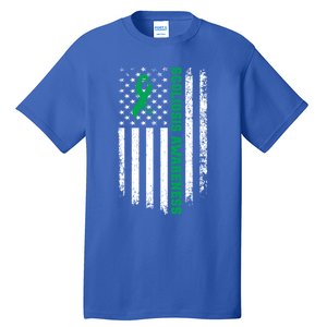 Green Ribbon American Flag Scoliosis Awareness Gift Tall T-Shirt