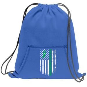 Green Ribbon American Flag Scoliosis Awareness Gift Sweatshirt Cinch Pack Bag