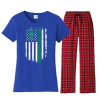 Green Ribbon American Flag Scoliosis Awareness Gift Women's Flannel Pajama Set