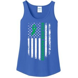 Green Ribbon American Flag Scoliosis Awareness Gift Ladies Essential Tank