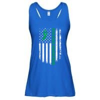 Green Ribbon American Flag Scoliosis Awareness Gift Ladies Essential Flowy Tank