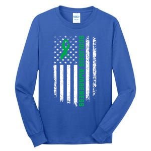 Green Ribbon American Flag Scoliosis Awareness Gift Tall Long Sleeve T-Shirt