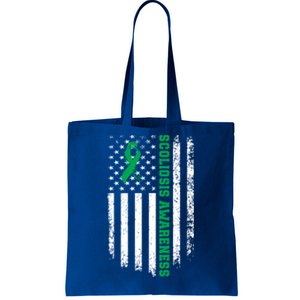 Green Ribbon American Flag Scoliosis Awareness Gift Tote Bag