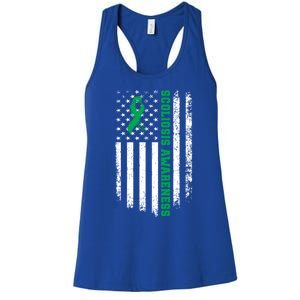 Green Ribbon American Flag Scoliosis Awareness Gift Women's Racerback Tank