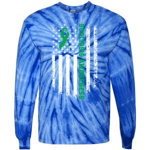 Green Ribbon American Flag Scoliosis Awareness Gift Tie-Dye Long Sleeve Shirt