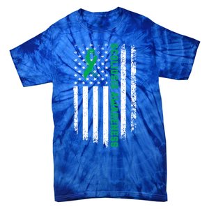 Green Ribbon American Flag Scoliosis Awareness Gift Tie-Dye T-Shirt