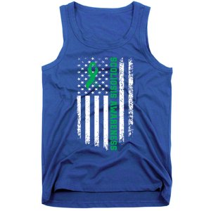 Green Ribbon American Flag Scoliosis Awareness Gift Tank Top