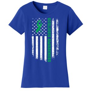 Green Ribbon American Flag Scoliosis Awareness Gift Women's T-Shirt