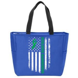 Green Ribbon American Flag Scoliosis Awareness Gift Zip Tote Bag