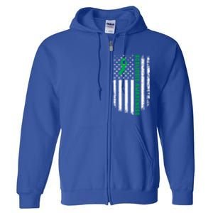 Green Ribbon American Flag Scoliosis Awareness Gift Full Zip Hoodie