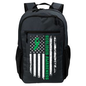 Green Ribbon American Flag Scoliosis Awareness Gift Daily Commute Backpack