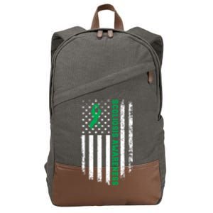 Green Ribbon American Flag Scoliosis Awareness Gift Cotton Canvas Backpack