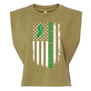 Green Ribbon American Flag Scoliosis Awareness Gift Garment-Dyed Women's Muscle Tee