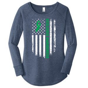 Green Ribbon American Flag Scoliosis Awareness Gift Women's Perfect Tri Tunic Long Sleeve Shirt