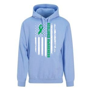 Green Ribbon American Flag Scoliosis Awareness Gift Unisex Surf Hoodie