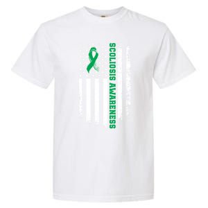 Green Ribbon American Flag Scoliosis Awareness Gift Garment-Dyed Heavyweight T-Shirt