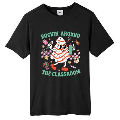 Groovy Rocking Around Classroom Teacher Christmas Tree Cake Tall Fusion ChromaSoft Performance T-Shirt