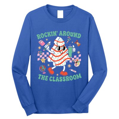 Groovy Rocking Around Classroom Teacher Christmas Tree Cake Long Sleeve Shirt