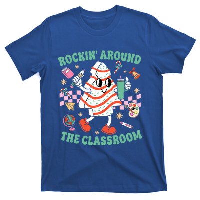 Groovy Rocking Around Classroom Teacher Christmas Tree Cake T-Shirt