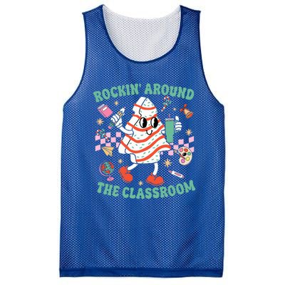 Groovy Rocking Around Classroom Teacher Christmas Tree Cake Mesh Reversible Basketball Jersey Tank