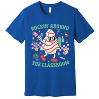 Groovy Rocking Around Classroom Teacher Christmas Tree Cake Premium T-Shirt