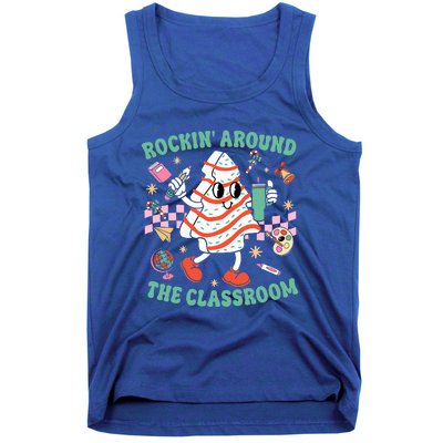 Groovy Rocking Around Classroom Teacher Christmas Tree Cake Tank Top