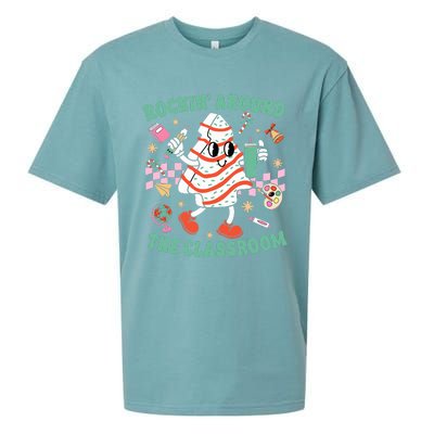 Groovy Rocking Around Classroom Teacher Christmas Tree Cake Sueded Cloud Jersey T-Shirt