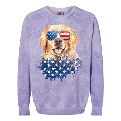 Golden Retriever American USA Flag Retro 4th Of July Colorblast Crewneck Sweatshirt