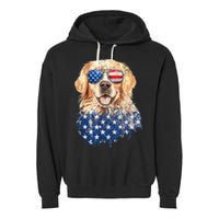 Golden Retriever American USA Flag Retro 4th Of July Garment-Dyed Fleece Hoodie