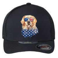Golden Retriever American USA Flag Retro 4th Of July Flexfit Unipanel Trucker Cap