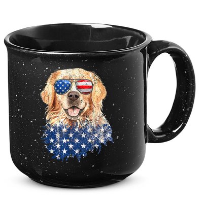 Golden Retriever American USA Flag Retro 4th Of July 15oz Campfire Ceramic Mug
