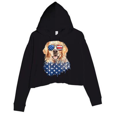 Golden Retriever American USA Flag Retro 4th Of July Crop Fleece Hoodie