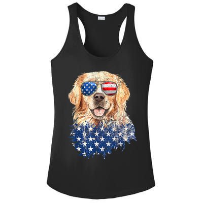 Golden Retriever American USA Flag Retro 4th Of July Ladies PosiCharge Competitor Racerback Tank