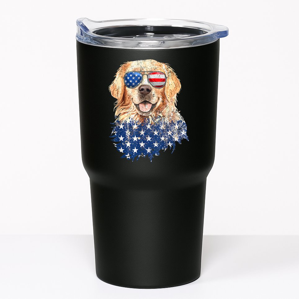 Golden Retriever American USA Flag Retro 4th Of July Tumbler